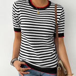 Zeagoo Womens Casual Short Sleeve Striped Sweater Shirt