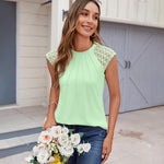 Nadorine Women's Lace Cap Sleeve Tops Pleated Tank Tops