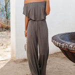 Off Shoulder Jumpsuit Wide Leg Romper Solid Color Summer Short Sleeve Casual Playsuit