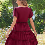 Nadorine Summer Tiered Mini Dress with Pockets Ruffle Sleeve Dress