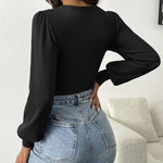 Nadorine Women Long Puff Sleeve Sweater Slim Fit Ribbed Knit Bodysuit