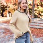 Nadorine Crewneck Pullover Long Sleeve Knit Side Slit Sweater