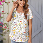 Nadorine Women Tunic Tops Dressy Casual Short Sleeve Floral Shirts