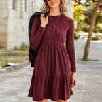 Nadorine Women's Autumn Dress Long Sleeve Round Neck Knitted Dress