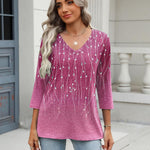 Nadorine 3/4 Length Sleeve Womens Tops Casual V Neck Shirts Soft Basic Tees Business Work Blouses