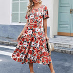 Nadorine Midi Floral Flutter Short Sleeve Casual Dresses with Pockets