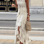 Sleeveless Hollow-Out Crochet Maxi Dress Set
