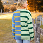 Nadorine Striped Oversized Sweater Color Block Loose Pullover Top