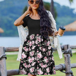 Nadorine Casual Dress Floral Patchwork Dress with Pockets
