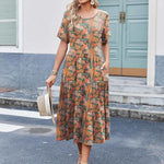 Nadorine Midi Floral Flutter Short Sleeve Casual Dresses with Pockets