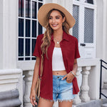 Nadorine Button Down Shirt Bust Pocket Short Sleeve Blouses