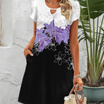 Nadorine Women's Casual A-Line Dresses with Pockets Floral Tshirt Dress