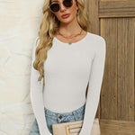 Nadorine Women's Long Sleeve Basic Slim Fit Tops Ribbed Knit T-Shirt