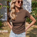 Zeagoo Womens Basic T-Shirts Crewneck Short Sleeve Curved Hem Summer Crop Tops Fitted Tees Y2k Clothing