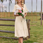 Nadorine Damen Elegant V-Ausschnitt Kleider A Linie Kurzarm Freizeitkleid (DE Only)