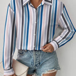 Nadorine Button Down Shirts Loose Fit Striped Long Sleeve Fall Blouse