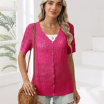 Nadorine Women's Short Sleeve Cardigan V-Neck Button up Sweater
