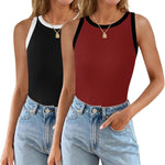 Nadorine 2 Pack Tank Tops Sleeveless Ribbed Shirts
