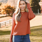 Nadorine Women's Crew Neck Cropped Sweater Long Sleeve Knit Tops