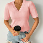 Nadorine Short Sleeve Sweaters Soft Casual V Neck Pullover Tops