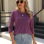 Nadorine 3/4 Length Sleeve Tops Loose Fit Shirts Pleated Tunics