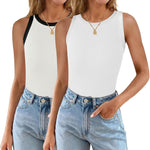 Nadorine 2 Pack Tank Tops Sleeveless Ribbed Shirts