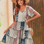 Nadorine Summer Tiered Mini Dress with Pockets Ruffle Sleeve Dress
