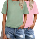 Nadorine 2 Pack Women Tshirts Short Sleeve Crew Neck Tops