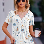 Nadorine Tunic Tops V Neck Loose Fit Short Sleeve Shirt (DE Only)