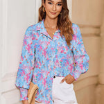 Nadorine Women's Button Down Shirts Loose Fit Striped Printed Lantern Blouses