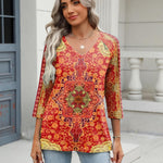 Nadorine 3/4 Length Sleeve Womens Tops Casual V Neck Shirts Soft Basic Tees Business Work Blouses