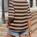 Nadorine Oversized Loose Fit Short Sleeve Striped Tops