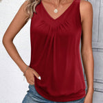 Nadorine Tank Tops Loose Fit V Neck Ruched Sleeveless Tops