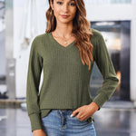 Nadorine Long Sleeve Shirts for Women V Neck Casual Sweaters