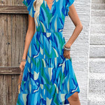 Nadorine Casual Ruffle Sleeve V Neck Midi Dress
