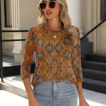 Nadorine 3/4 Length Sleeve Tops Loose Fit Shirts Pleated Tunics