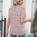 Nadorine Short Sleeve Polo T Shirts Pleated V Neck Tee
