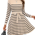 Nadorine Women's Casual Dress Tie Waist Fall Ribbed Dress