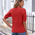 Nadorine Short Sleeve Cardigan Button Down Ribbed Knit Sweater Tops