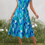 Nadorine Casual Ruffle Sleeve V Neck Midi Dress