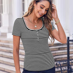 Nadorine Short Sleeve Shirts Ribbed Knit Square Neck Tshirt