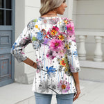 Nadorine 3/4 Length Sleeve Womens Tops Casual V Neck Shirts Soft Basic Tees Business Work Blouses