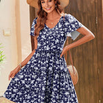 Nadorine Summer Tiered Mini Dress with Pockets Ruffle Sleeve Dress