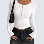 Slim Button Ribbed Knit Basic Tee Henley T Shirt (US Only)