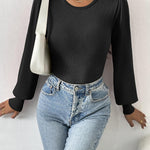 Nadorine Women Long Puff Sleeve Sweater Slim Fit Ribbed Knit Bodysuit