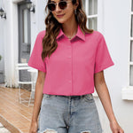 Nadorine Button Down Blouse Rolled Cuffed Short Sleeve Shirts