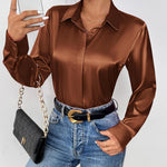 Nadorine Satin Blouses Casual Long Sleeve Button Down Silk Shirts