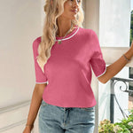 Nadorine Short Sleeve Sweater Crew Neck Dressy Casual Soft Knit Tops