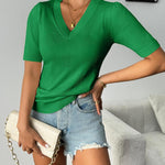 Nadorine Short Sleeve Sweaters Soft Casual V Neck Pullover Tops