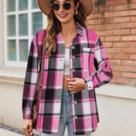 Nadorine Women Flannel Shacket Jacket Plaid Button Down Shirt